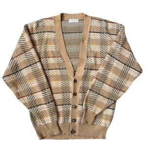Tricots St. Raphael Mens Cardigan Sweater Large Brown Plaid Button Front Cotton